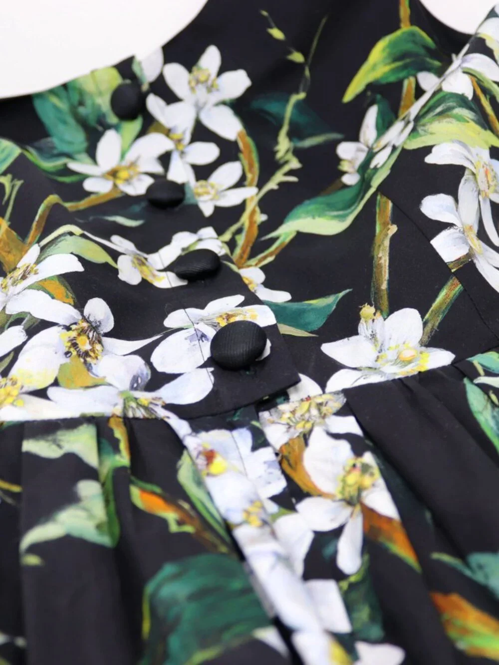 Dolce & Gabbana Size 44 Dress Black Green Floral Orange Blossom Midi Dress - Picture 12 of 16